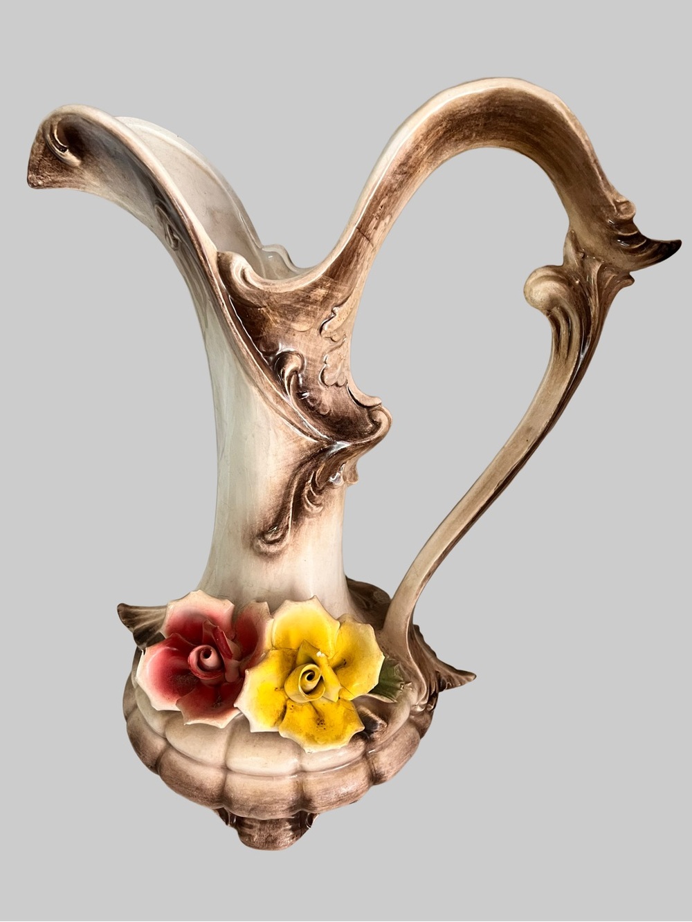Vintage Italian Capodimonte
Porcelain Pitcher Vase with Floral Decor
